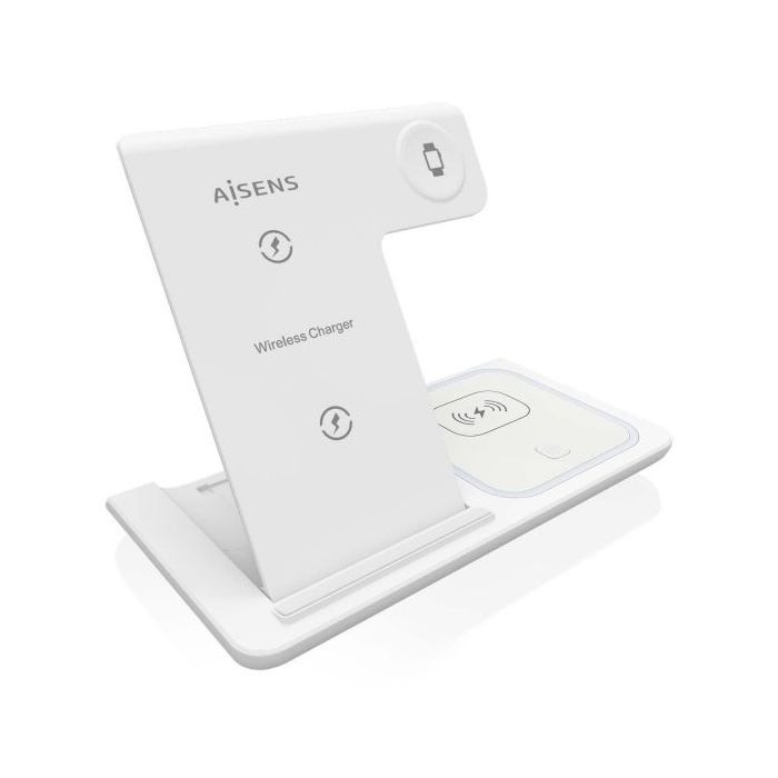Aisens Cargador Inalambrico USB-C 3 en 1 de 15W para Movil - Apple Watch - Ariculares con Estuche de Carga - Color Blanco