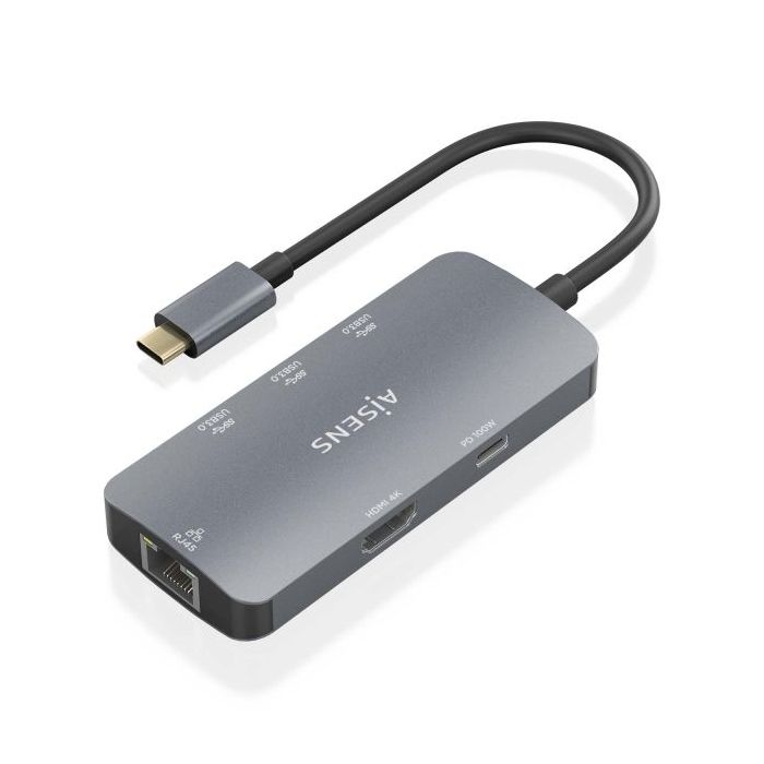 Aisens USB-C Dock 6 en 1 - USB-C a 1xHDMI - 1xRJ45 - 3xUSB-A - 1xUSB-C PD - 15cm - Color Gris