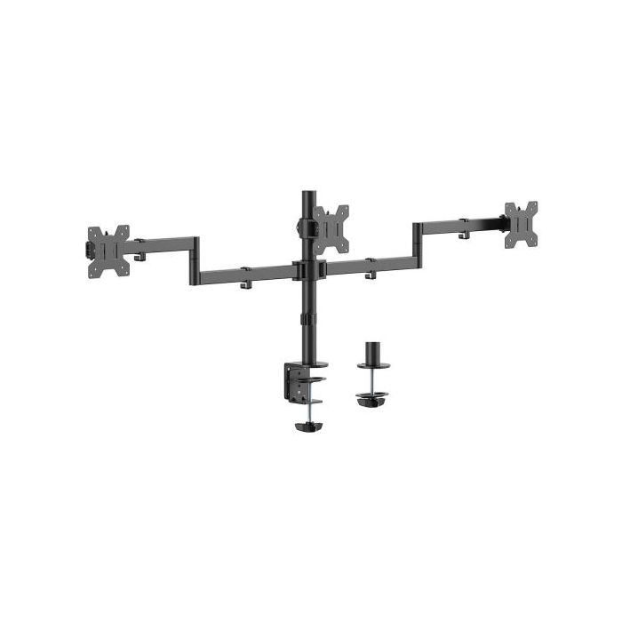 Aisens Soporte de Mesa Eco Giratorio e Inclinable para 3 Monitores 10Kg (3 Pivotes - 2 Brazos) de 13-27" - Color Negro