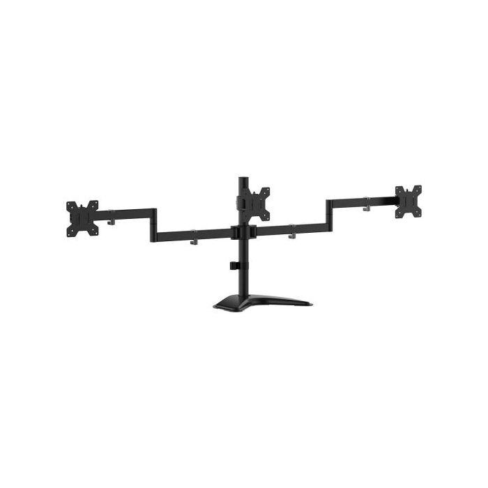 Aisens Soporte de Mesa con Peana Eco Giratorio e Inclinable para 3 Monitores 10Kg (3 Pivotes - 2 Brazos) de 13-27" - Color Negro