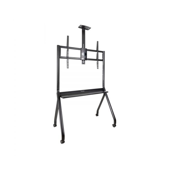 Tooq iStar Soporte de Suelo con Ruedas para Pantallas de 55-100" - Bandeja Inferior Multiusos y Bandeja Superior Regulable para Webcam - Ruedas con Sistema de Bloqueo - Peso Max 120kg - VESA Max 900x600 - Color Negro