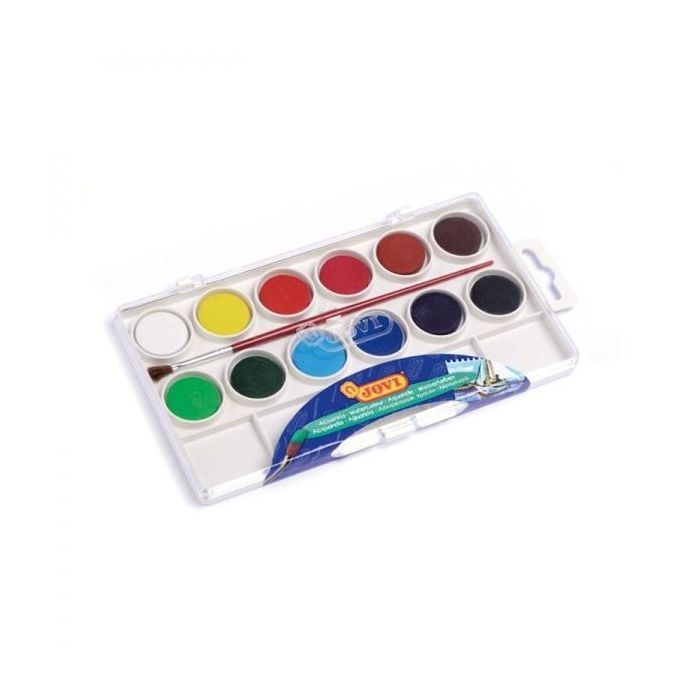 Jovi Pack de 12 Acuarelas en Pastilla + Pincel - Brillantes - Facilmente Mezclables - Colores Surtidos
