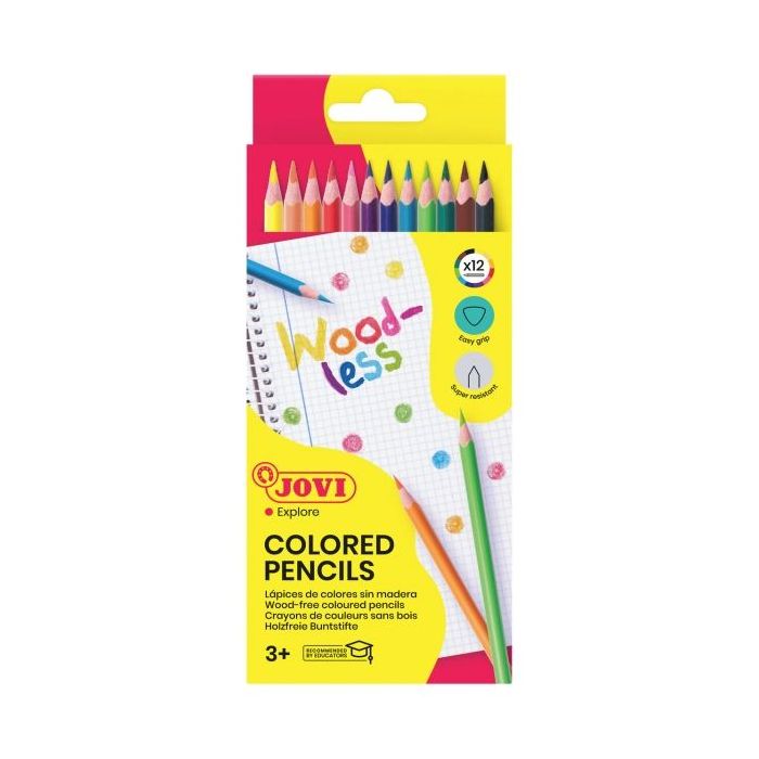 Jovi Woodless Pack de 12 Lapices de Colores - Forma Triangular - Minas Resistentes - Sin Madera - Colores Surtidos