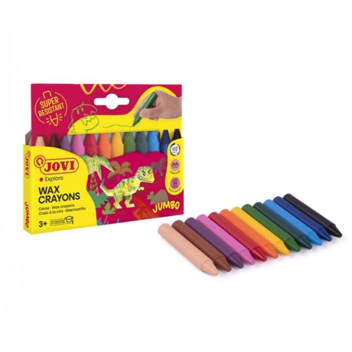 Jovi Jumbo Estuche de 12 Ceras Redondeadas - Resistentes - No Manchan - Colores Surtidos