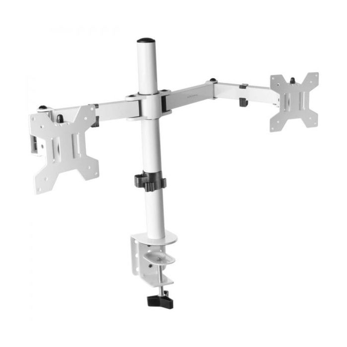 Mars Gaming MARM2 Soporte Monitor Dual - Brazos Articulados - Gestion de Cableado - Ajuste de Altura - Estructura Robusta - Rotacion 360º - Color Blanco