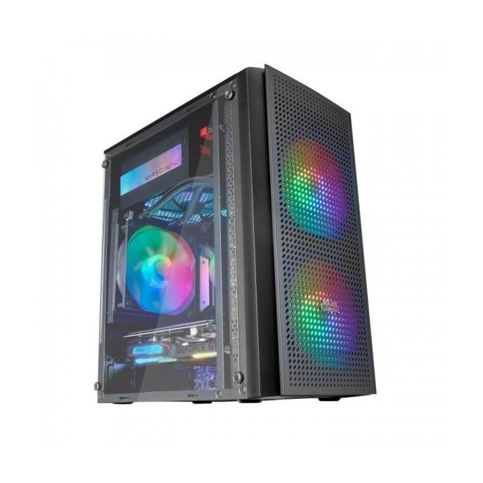Mars Gaming MC300 Caja Gaming Compacta - Ventana Cristal Templado - Triple Ventilacion FRGB - Rejilla Frontal TOTAL-MESH - Soporte MicroATX/Mini-ITX - RGB Avanzado - Color Negro