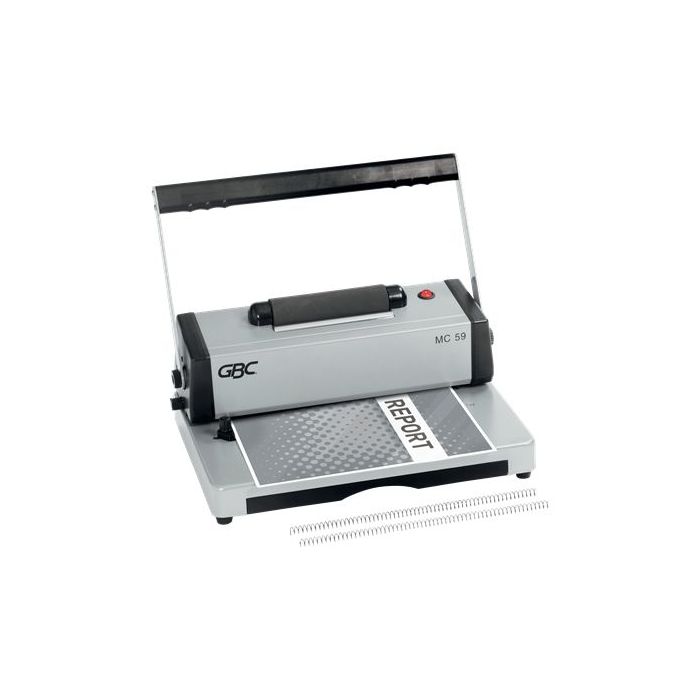 GBC MC59 Encuadernadora A4 de Espiral Metalica - Encuaderna hasta 450 Hojas - Perfora hasta 20 Hojas - Alicate de corte Incluido - Color Gris/Negro