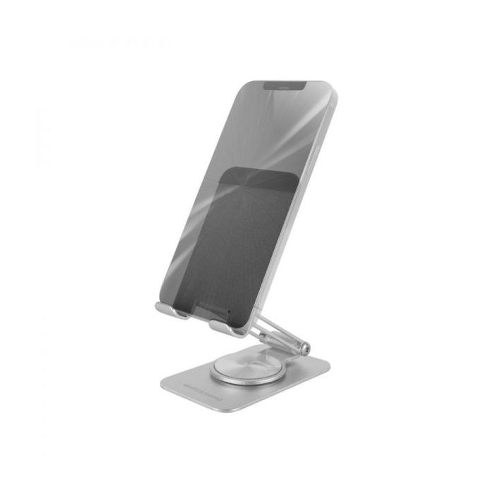 Mars Gaming MA-RSS Soporte para Smartphone - Aluminio ligero - Rotacion 360º - Ajuste altura 180º - Base antideslizante - Color Plata