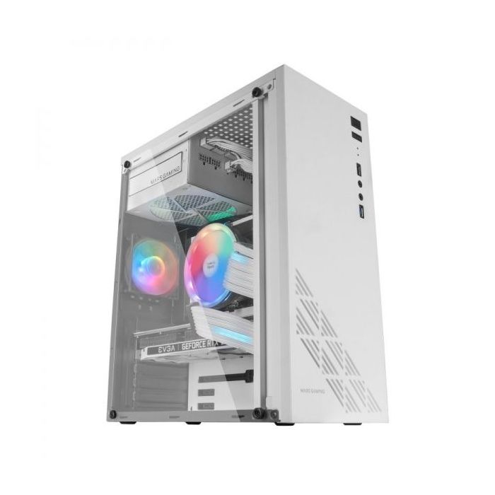 Mars Gaming MC100 Semitorre Gaming - Acero Ultra-ligero - Refrigeracion Avanzada CONVECT-COOL - Iluminacion Fixed RGB - Soporte Placas ATX/microATX/mini-ITX - Color Blanco