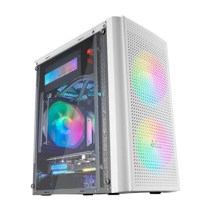 Mars Gaming MC300 Caja Gaming Compacta - Ventana Cristal Templado - Triple Ventilacion - Soporte Refrigeracion Liquida - Iluminacion RGB Fixed - Color Blanco