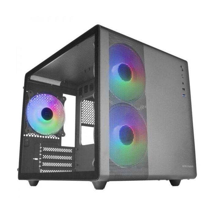 Mars Gaming MC-400 Caja Gaming Compacta - Doble Camara - Triple Refrigeracion FRGB - Ventana Cristal Templado - Panel Lateral Malla - Soporte Liquido 240mm - Color Negro