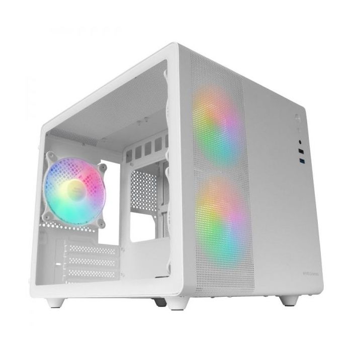 Mars Gaming MC-MPRO Caja Compacta Profesional - Doble Camara - Refrigeracion Triple - Cristal Templado - Panel de Malla - Soporte Liquido 240mm - Color Blanco
