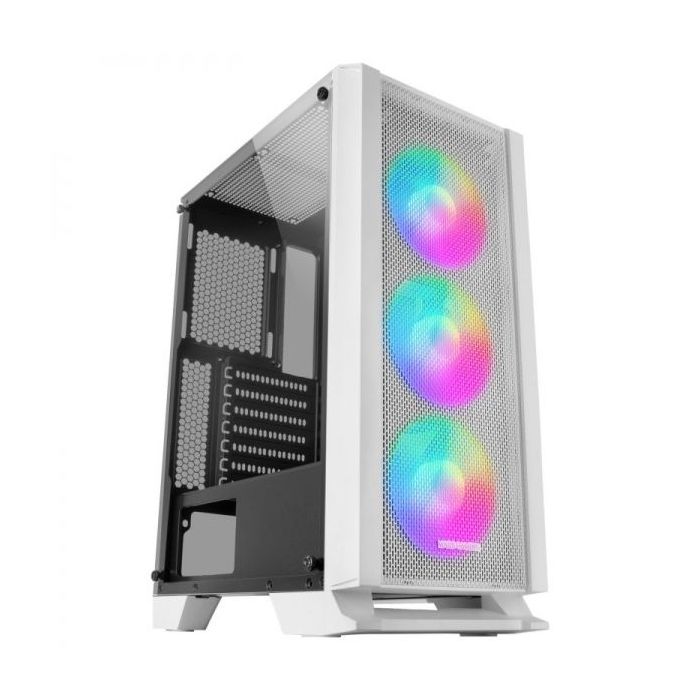 Mars Gaming MC-C Semitorre Gaming - Iluminacion FRGB - Ventana Cristal Templado - Soporte Refrigeracion Liquida - Compatible ATX/mATX/mini-ITX - Color Blanco