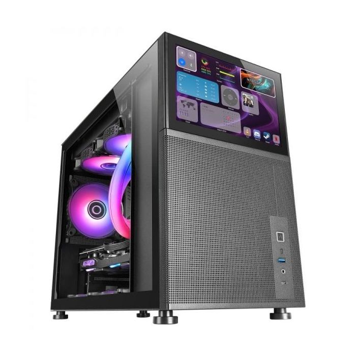 Mars Gaming MC-LCD Caja PC Gaming - Diseño Compacto Micro-ATX - Pantalla LCD IPS 8" - Conectividad USB-C y USB 3.0 - Soporte Refrigeracion Liquida - Expansion Amplia - Color Negro