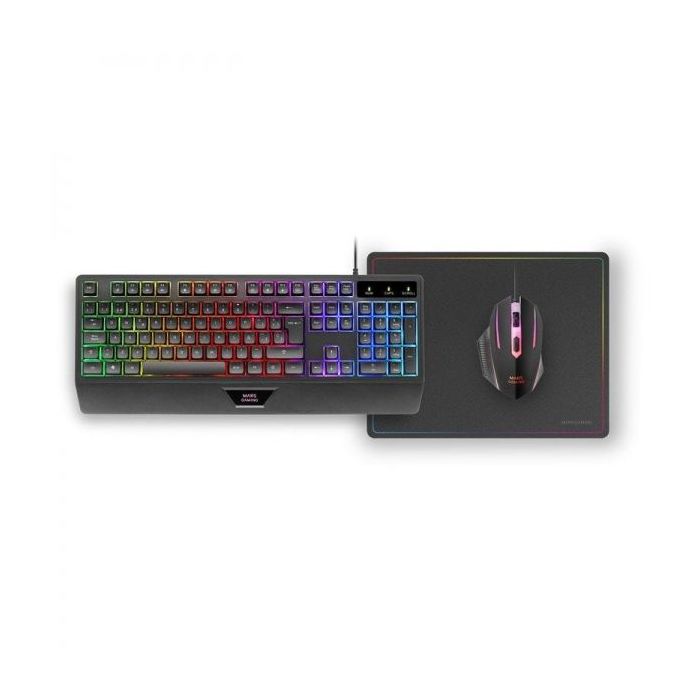 Mars Gaming MCP124 Combo Gaming 3en1 - Teclado H-Mech FRGB - Raton RGB Switches HUANO - Alfombrilla Nanotextil Rainbow - Compatibilidad Multiplataforma - Color Negro