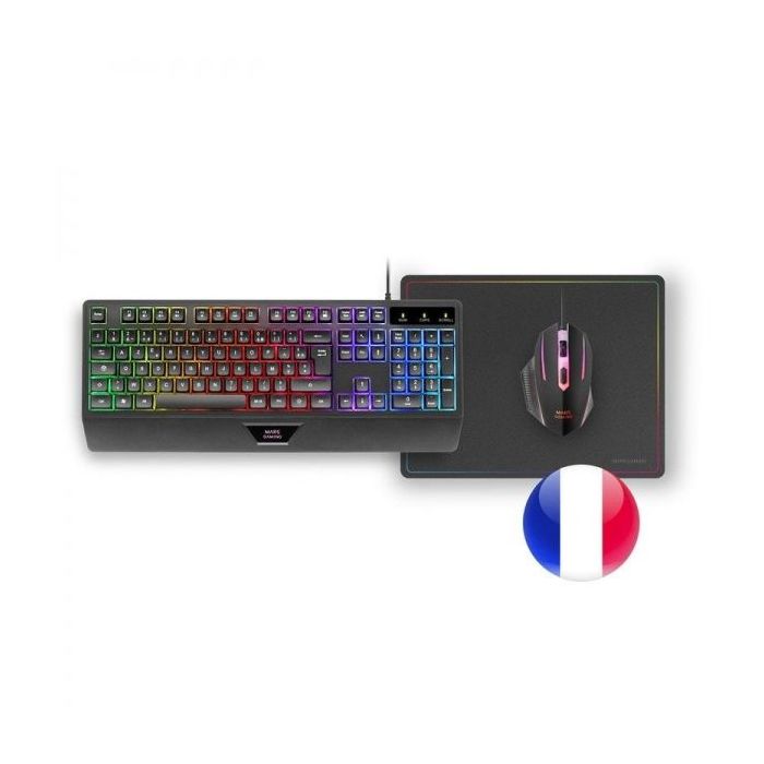 Mars Gaming MCP124 Combo Gaming 3en1 - Teclado H-Mech Ergonomico - Raton RGB Switches HUANO - Alfombrilla Nanotextil Rainbow - Compatibilidad Multiplataforma - Color Negro