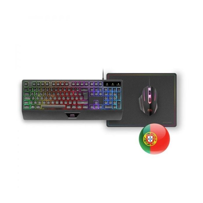 Mars Gaming MCP124 Combo Gaming 3en1 - Teclado H-Mech RGB - Raton 3200 DPI Switches HUANO - Alfombrilla Nanotextil Rainbow - Multiplataforma - Color Negro
