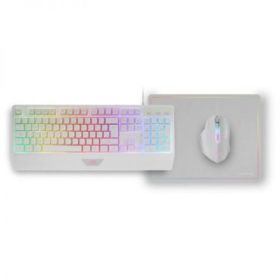 Mars Gaming MCP124 Combo Gaming 3en1 - Teclado H-Mech Ergonomico - Raton RGB Switches HUANO - Alfombrilla Nanotextil Rainbow - Compatibilidad Multiplataforma - Color Blanco