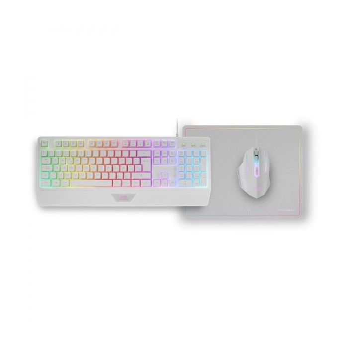 Mars Gaming MCP124 Combo Gaming 3en1 - Teclado H-Mech Ergonomico - Raton RGB Switches HUANO - Alfombrilla Nanotextil Rainbow - Compatibilidad Multiplataforma - Color Blanco