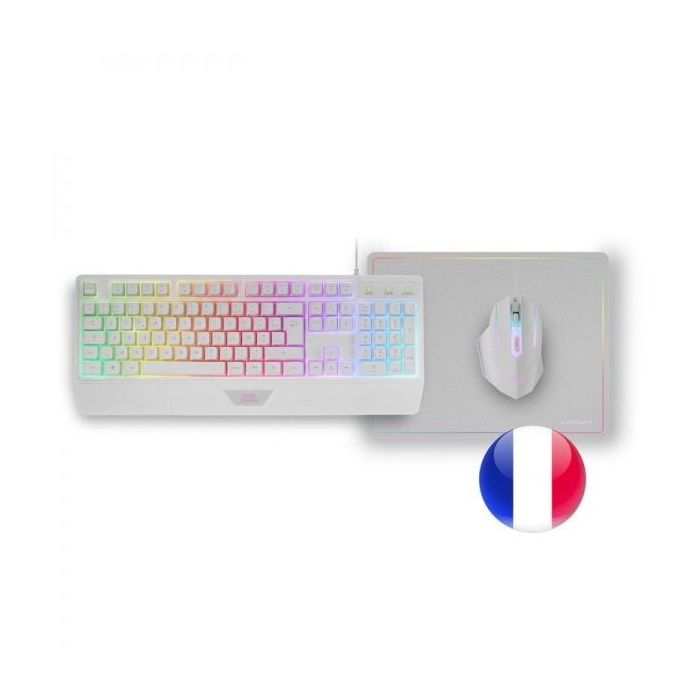 Mars Gaming MCP124 Combo Gaming 3en1 - Teclado H-Mech RGB - Raton Optico HUANO - Alfombrilla Nanotextil Rainbow - Compatibilidad Multiplataforma - Color Blanco