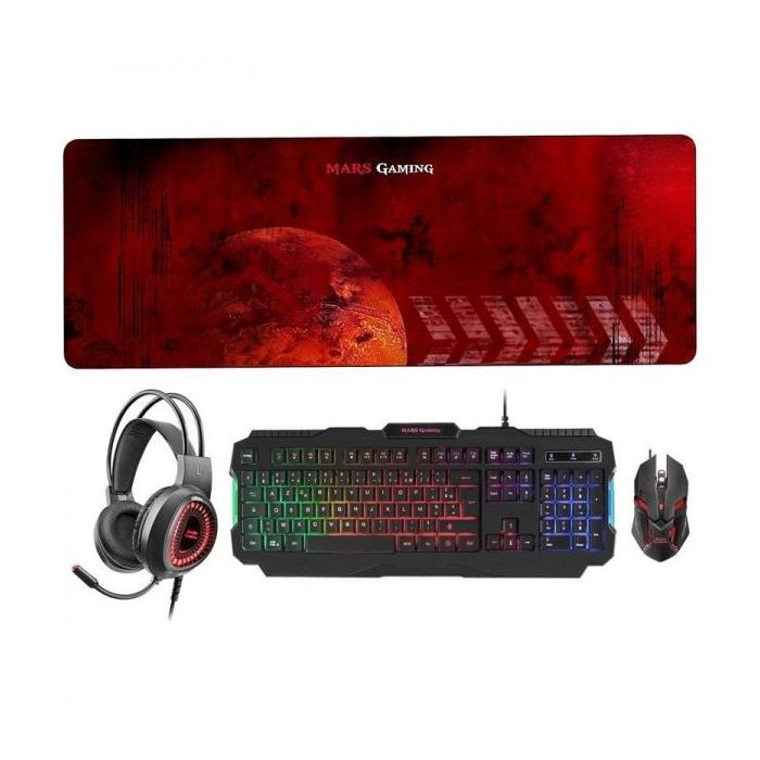Mars Gaming MCPRGB2 Combo Gaming - Teclado RGB Rainbow - Raton 4000DPI RGB Flow - Auriculares RGB Flow - Alfombrilla XXL - Maxima compatibilidad - Color Varios