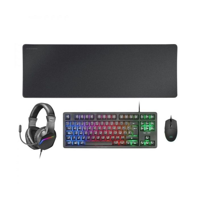 Mars Gaming MCP-RGB3 Combo Gaming 4en1 - Teclado TKL H-Mech - Raton 3200 DPI RGB - Auriculares FRGB Cancelacion Ruido - Alfombrilla XXL Antideslizante - Color Negro