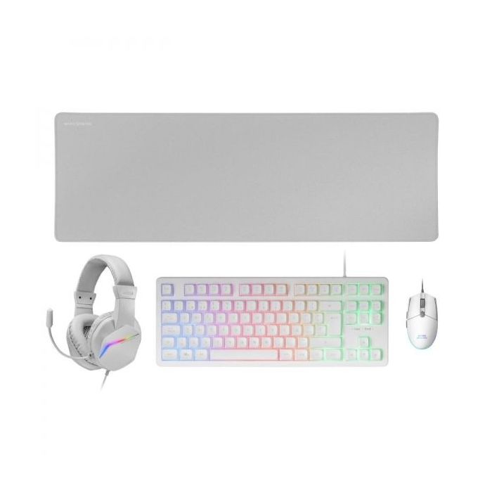 Mars Gaming MCP-RGB3 Combo Gaming 4en1 - Teclado TKL H-Mech FRGB - Raton RGB 3200 DPI - Auriculares HI-FI Cancelacion Ruido - Alfombrilla XXL Antideslizante - Color Blanco