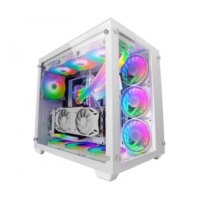 Mars Gaming MCV3 Caja Custom - Doble Ventana Cristal Templado - Capacidad XXL - Estructura Modular - Soporte Refrigeracion Liquida - Color Blanco