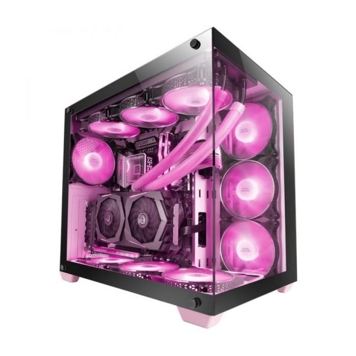 Mars Gaming MCV4 Torre Gaming Custom Premium - Cristal Templado Sin Marco - Estructura Modular Doble Camara - Soporte E-ATX - Personalizacion Total - Color Negro