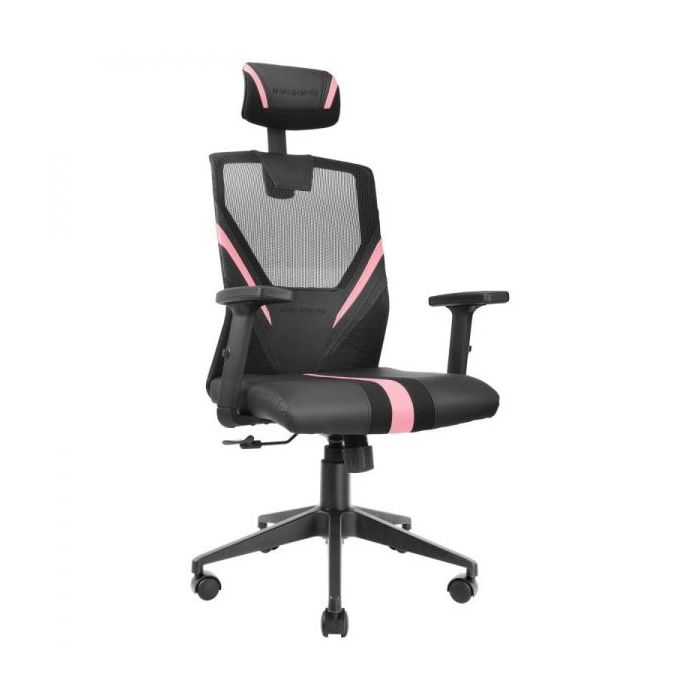 Mars Gaming MGC-ERGO Silla Gaming - Ergonomia Total - Soporte Lumbar y Cervical Ajustable - Reclinacion 90-160° - Base Reforzada - Transpirable - Negro/Rosa - Color Negro