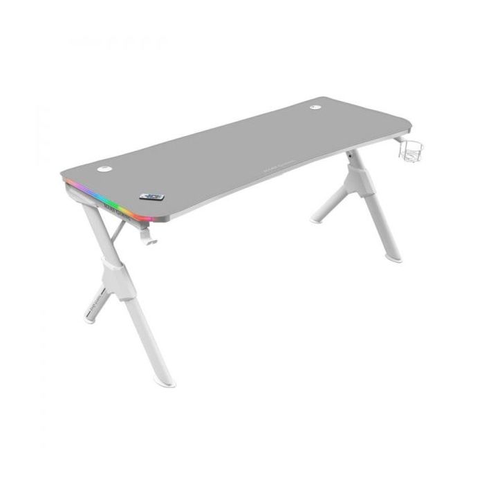 Mars Gaming MGD140RGB Mesa Gaming - Iluminacion 3D ARGB - Espacio Extragrande - Estructura de Acero - Alfombrilla Nanotextil - Montaje Facil - Gestion de Cables - Color Blanco