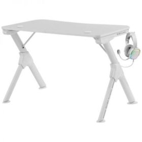 Mars Gaming MGDW Mesa Gaming - Estabilidad Imbatible - Acero y Fibra de Carbono - Gestion de Cableado - Soportes para Auriculares y Bebidas - Color Blanco