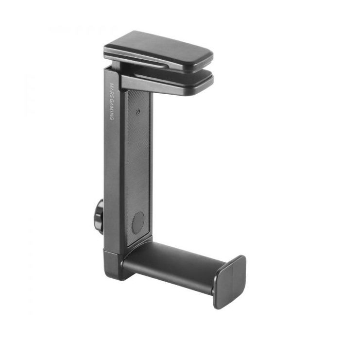 Mars Gaming MHH2 Soporte de Cascos - Instalacion Dual Gancho-Soporte - Mecanismo 360º - Ajustable - Agarre Firme - Almohadillas Protectoras - Color Negro