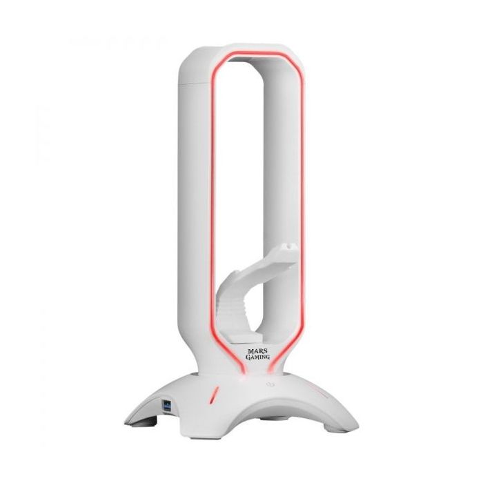 Mars Gaming MHHPRO Accesorio 3 en 1 - Soporte Auriculares - Bungee Raton - 2 Puertos USB 3.0 - Iluminacion RGB Flow 10 Modos - Control Tactil - Color Blanco