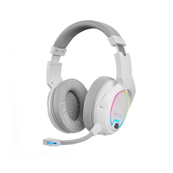 Mars Gaming MHW-100 Auriculares Inalambricos - Sonido Envolvente - Iluminacion ARGB - 40h de Bateria - Microfono ENC Extraible - Conexion 2.4GPRO Sin Latencia - Color Blanco