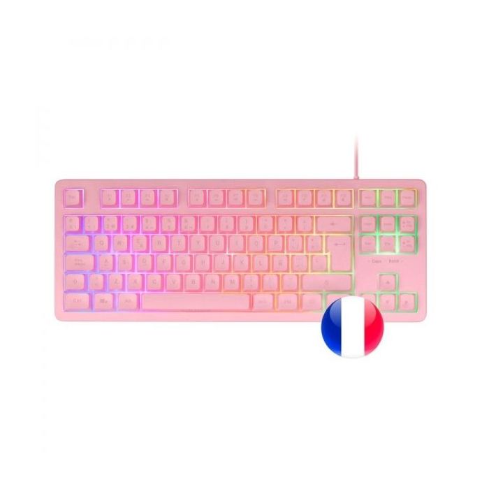 Mars Gaming MK023 Teclado Gaming - Tenkeyless - H-Mech RED - Iluminacion FRGB LED - Anti-Ghosting - Compatible con Windows, Linux, Consolas - Estructura Robusta - Frances - Color Rosa
