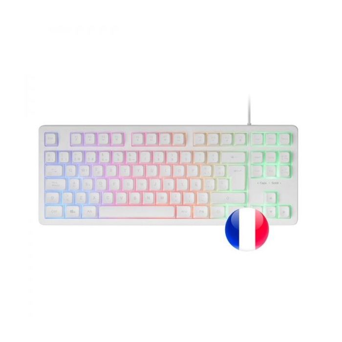 Mars Gaming MK023 Teclado Gaming - Tenkeyless - H-Mech RED - Iluminacion FRGB - Anti-Ghosting - Compatible con Windows, Linux, Consolas - Estructura Duradera - Frances - Color Blanco