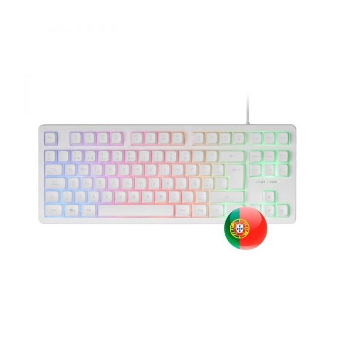Mars Gaming MK023 Teclado Gaming - Tecnologia H-Mech RED - Iluminacion FRGB LED - Anti-Ghosting - Compatibilidad Universal - Estructura Robusta - Portugues - Color Blanco