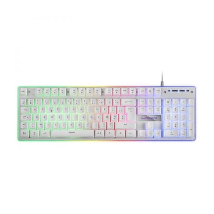Mars Gaming MK220 Teclado Gaming - Tecnologia H-MECH - Iluminacion FRGB Rainbow Halo - Panel de Aluminio - Alta Durabilidad - Color Blanco