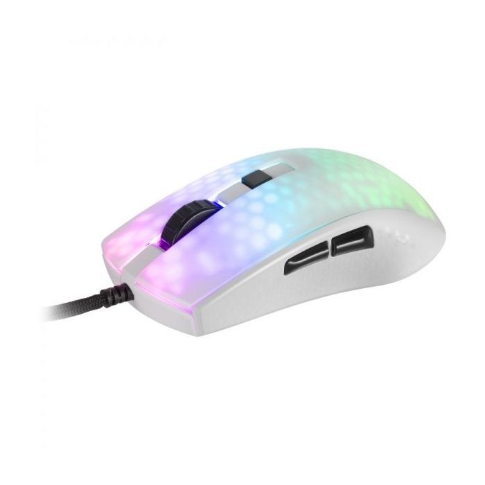 Mars Gaming MMR Raton Gaming Ultraligero - 58g - Iluminacion RGB - Sensor Optico 12800 DPI - Switches Mecanicos Huano - Cable Feather Paracord - Color Blanco