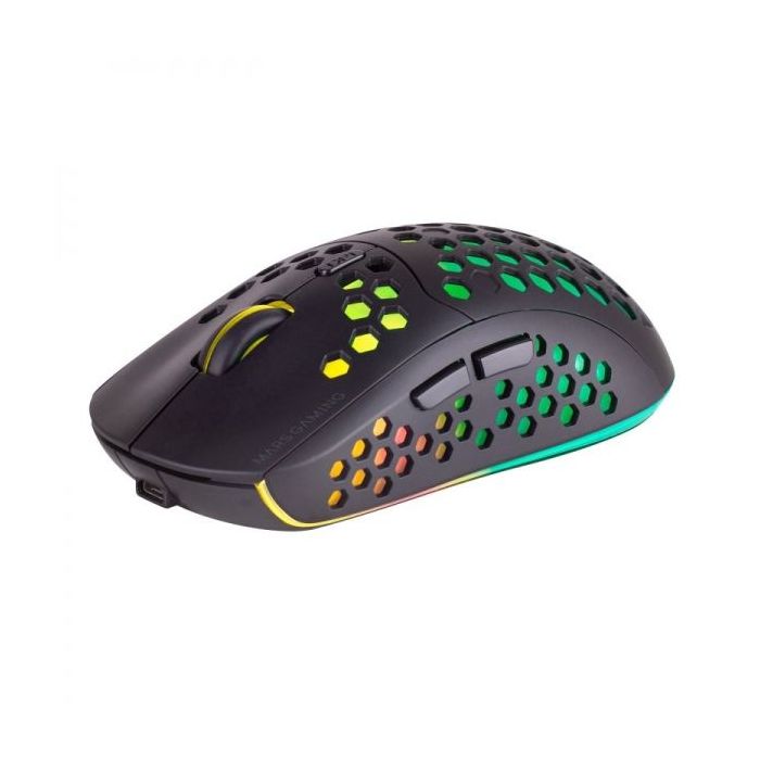 Mars Gaming MMW3 Raton Inalambrico Ultraligero - RGB Flow - Sensor Optico 3200 DPI - Switches HUANO - Conexion 2.4G - Bateria Recargable - Color Negro