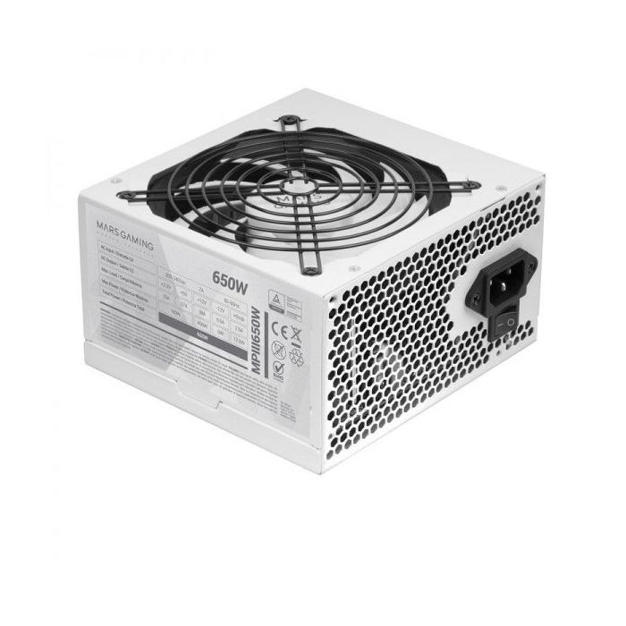 Mars Gaming MPIII650 Fuente de Alimentacion - Tecnologia AI-RPM Silenciosa - 99% Eficiencia DIGITAL APFC - Cables Planos Extra Largos - Certificacion TÜV Rheinland - Color Blanco