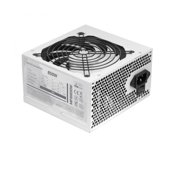 Mars Gaming MPIII850 Fuente de Alimentacion - 850W - Eficiencia 99% DIGITAL APFC - Funcionamiento Silencioso AI-RPM - Cables Planos Extra Largos - Proteccion Avanzada - Color Blanco
