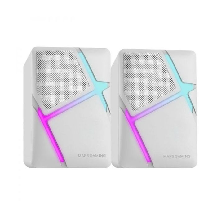 Mars Gaming MS-H Altavoces Compactos - Sonido Envolvente 10W - Iluminacion RGB Flow - Drivers Invertidos - Conexion Jack y USB - Control de Volumen Facil - Color Blanco