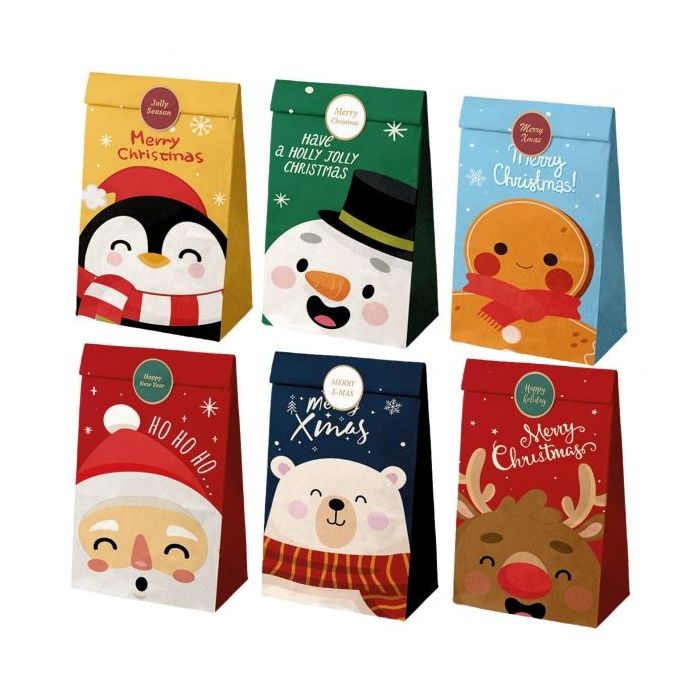 Dohe Navidad Pack de 12 Bolsas de Papel - 2 Bolsas por Modelo - Alta Resistencia