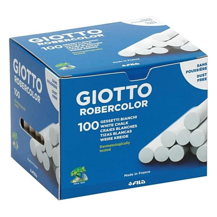 Giotto Robercolor Pack de 100 Tizas Redondas - Testadas Dermatologicamente - Compactas y Duraderas - Color Blanco