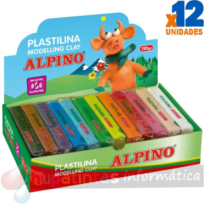 Alpino Expositor de 12 Pastillas de Plastilina 150gr - Muy Flexible - Pueden Mezclarse - Sin Gluten - Colores Surtidos-1