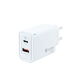 Coolbox Cargador de Pared GaN 45W USB-C/USB-A Carga Rapida - Compacto - Compatible con Multiples Dispositivos - Tecnologia Avanzada GaN - Color Blanco