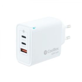 Coolbox Cargador de Pared GaN 65W USB-C/USB-C/USB-A Carga Rapida - Tecnologia GaN - Compatible con Multiples Dispositivos - Diseño Compacto. - Color Blanco