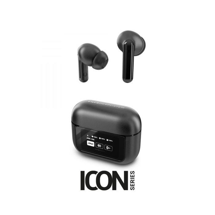 Energy Sistem Auriculares True Wireless - Pantalla en Estuche - ANC - Modo Transparencia - Baja Latencia - IPX5 - 30h de Reproduccion - Color Negro